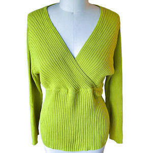 JESSICA LONDON Plus Size Lime Green Wrap Cotton Pullover Sweater ~ 18 / 20